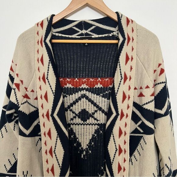 Fate Open Cardigan Sweater Womens Medium Beige Boho Aztec Knit Long Sleeve - Picture 2 of 12
